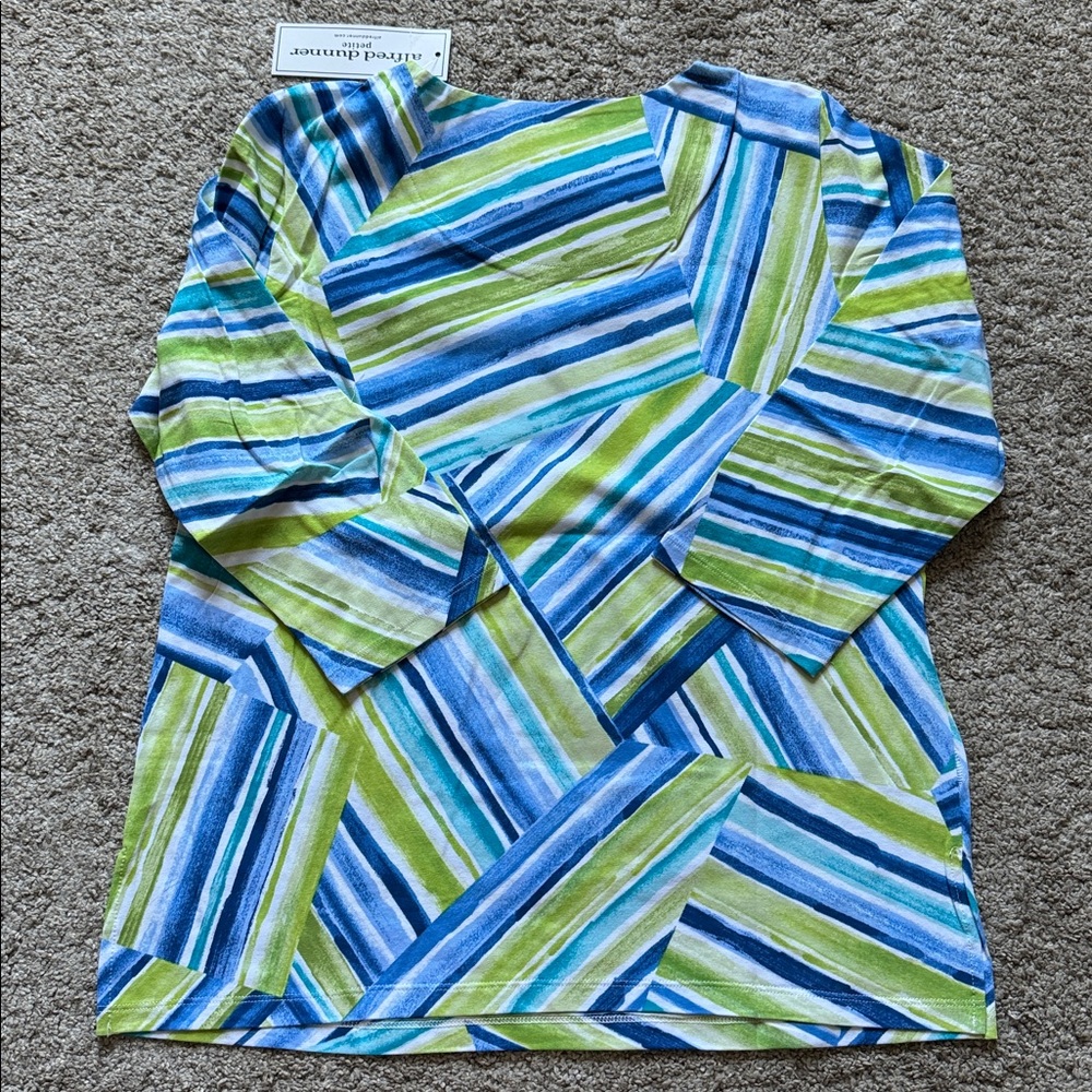 Alfred Dunner New With Tags Blue and Green Beaded Blouse 3/4 Sleeve NWT - Picture 2 of 6